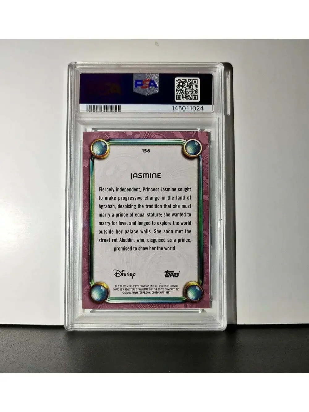 Jasmine 2025 Topps Disney Cartoon Princess #156 Card Aladdin PSA 9 MT